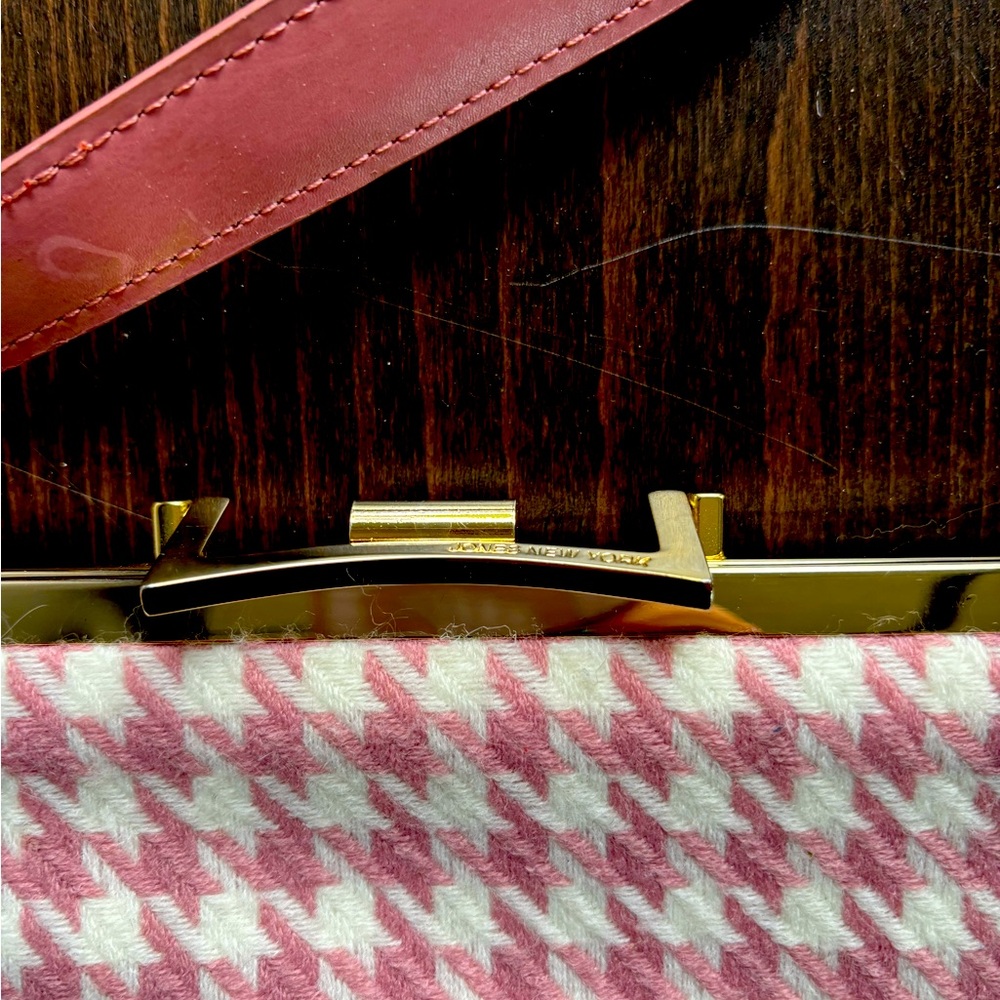 Talbots houndstooth wool pink and white bag with leather shoulder strap
